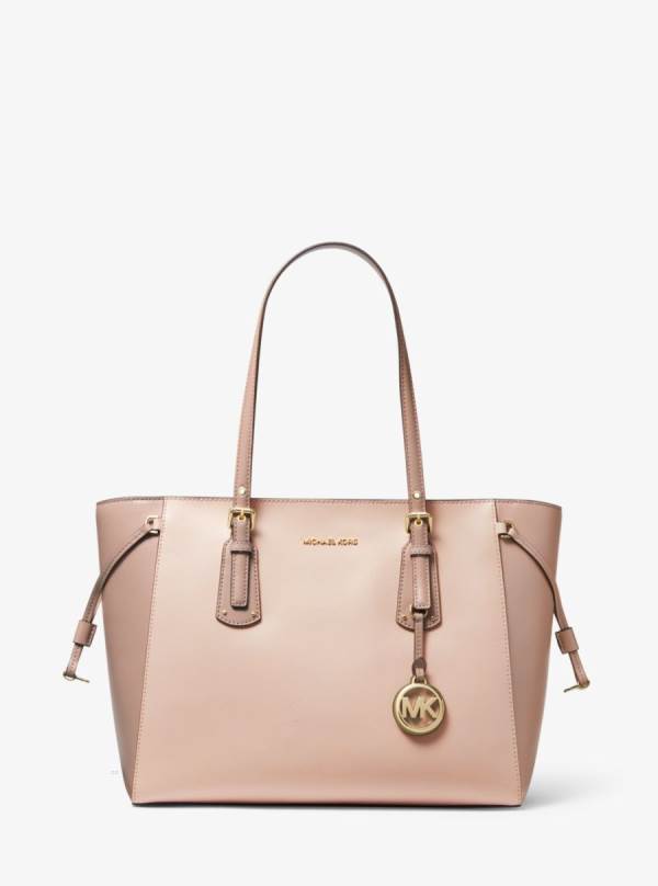 Damske Prenosná Taška Michael Kors Voyager Medium Two-Tone Crossgrain Leather Ruzove - Kabelky Michael Kors Slevy | QGEYV-1435